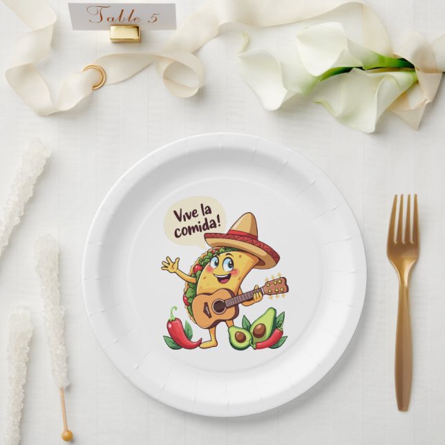 Taco Fiesta mit Gitarre und hispanischem Flair Paper Plates (Wedding)