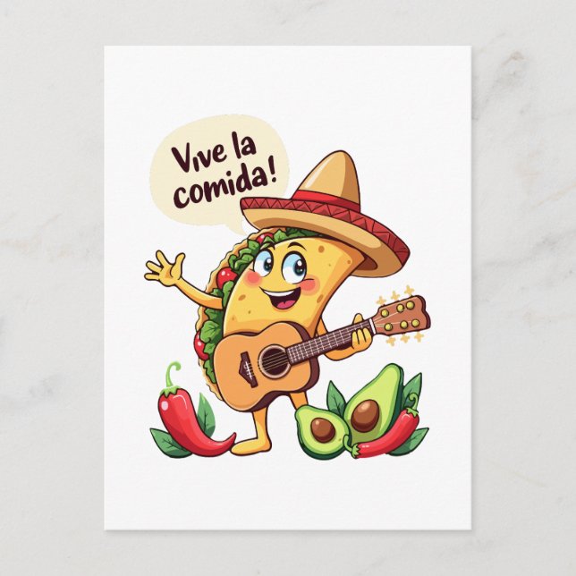Taco Fiesta mit Gitarre und hispanischem Flair Postcard (Front)