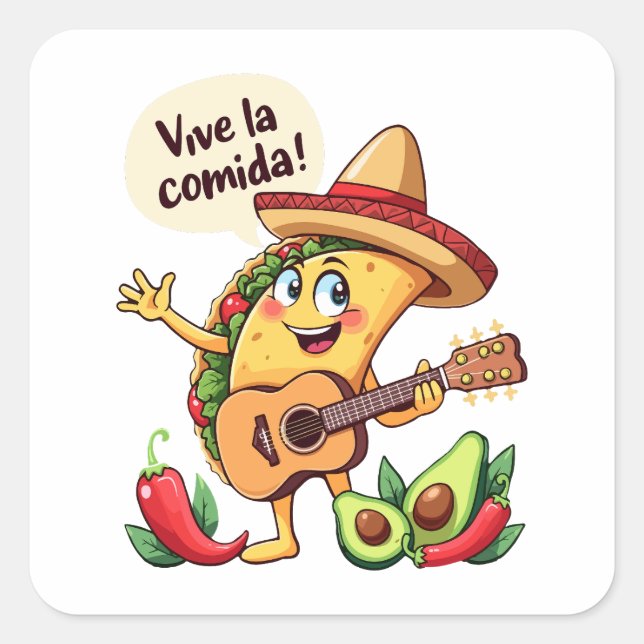 Taco Fiesta mit Gitarre und hispanischem Flair Square Sticker (Front)