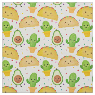 Taco fiesta with avocado & cactus Mexican theme Fabric