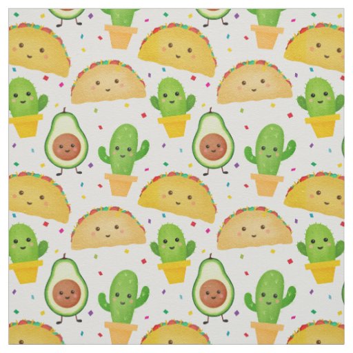 Taco fiesta with avocado & cactus Mexican theme Fabric