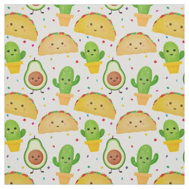 Taco fiesta with avocado & cactus Mexican theme Fabric (Swatch)
