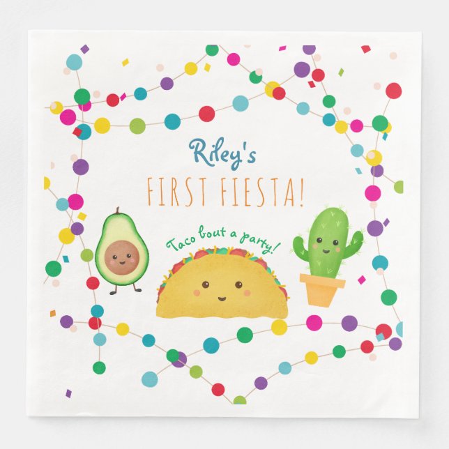 Taco first fiesta theme birthday paper dinner napkins (Front)