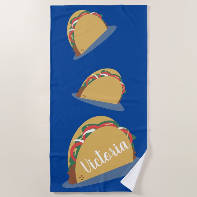 Taco Floating Name Blue Beach Towel (Front)