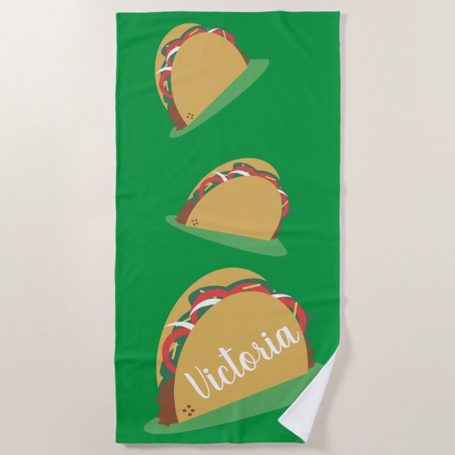 Taco Floating Name Green Beach Towel (Front)