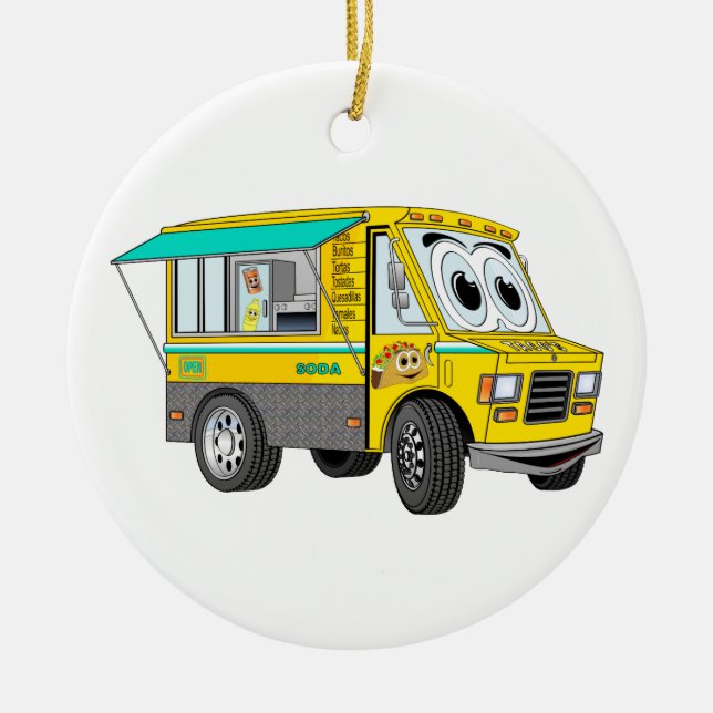 Taco Food Truck Cartoon Ceramic Ornament (Front)