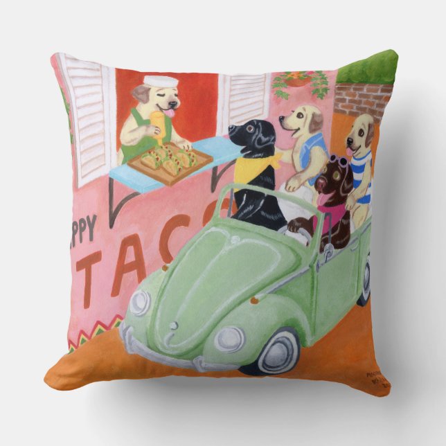 Taco Fun Labradors Painting Throw Pillow (Front)