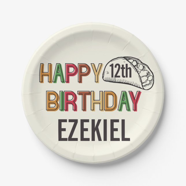 Taco Happy Birthday Personalized Paper Plates (Front)