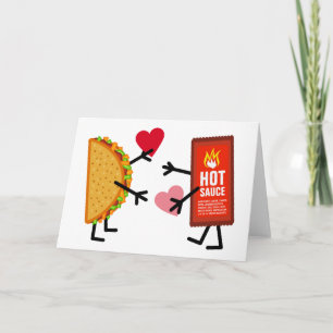 Taco & Hot Sauce - Cute Valentine's Day Hearts Holiday Card
