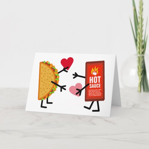 Taco  Hot Sauce _ Cute Valentines Day Hearts Holiday Card