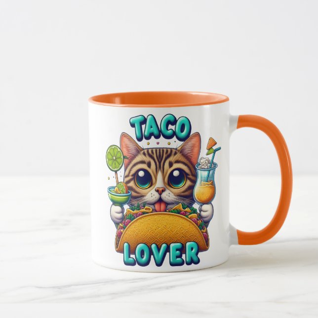 Taco Lover Cat With Refreshing Drink Mug (Right)