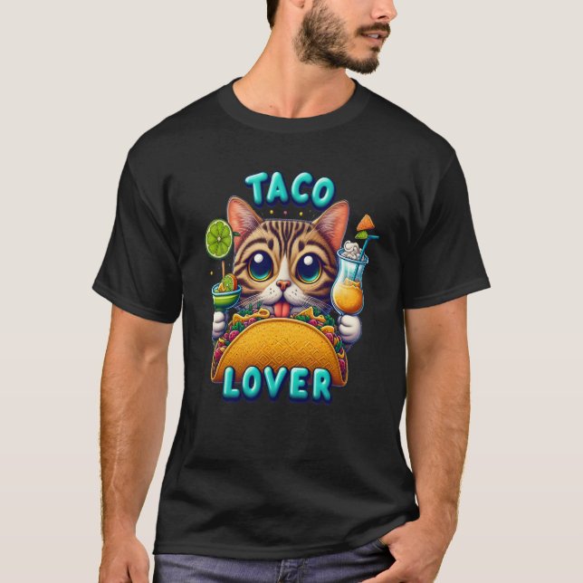Taco Lover Cat With Refreshing Drink T-Shirt (Front)