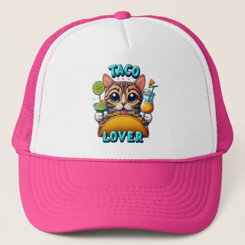 Taco Lover Cat With Refreshing Drink Trucker Hat