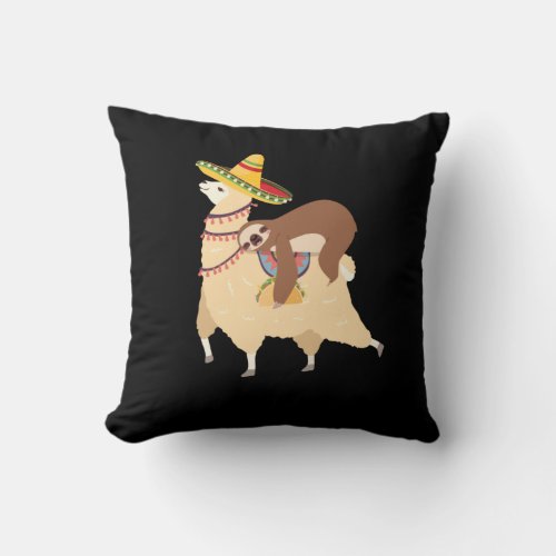 Taco Loving Animals Lazy Sloth Riding Llama Throw Pillow