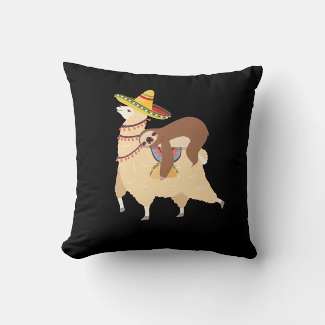 Taco Loving Animals Lazy Sloth Riding Llama Throw Pillow (Front)