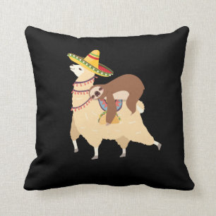 Taco Loving Animals Lazy Sloth Riding Llama Throw Pillow