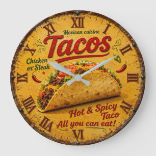 Taco Mexican Kitchen Rustic Restaurant Large Clock