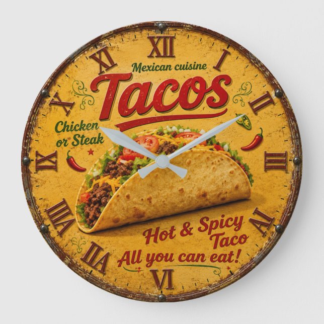Taco Mexican Kitchen Rustic Restaurant  Large Clock (Front)
