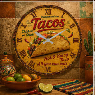 Taco Mexican Kitchen Rustic Restaurant Large Clock