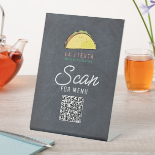 Taco Mexican Restaurant Chalkboard Menu QR Code Pedestal Sign