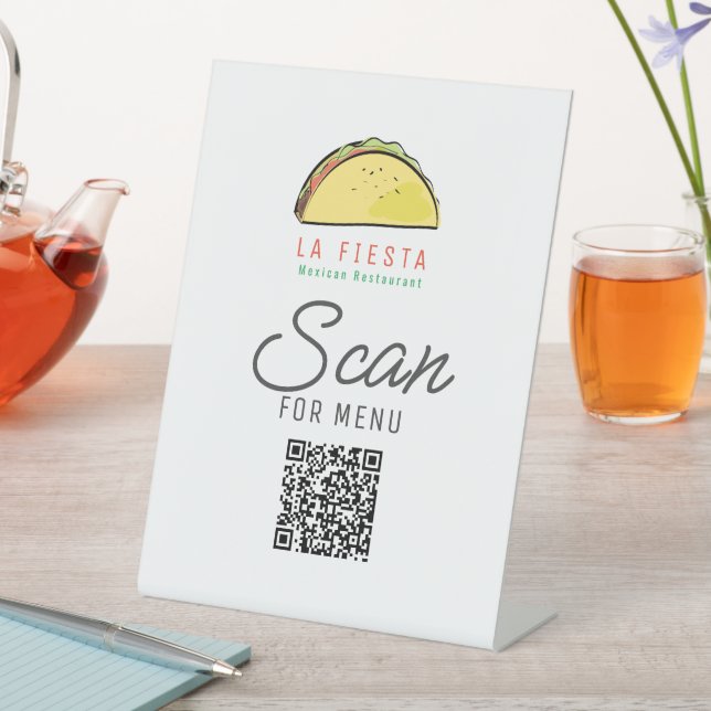 Taco Mexican Restaurant Menu Business QR Code Pedestal Sign (In SItu)