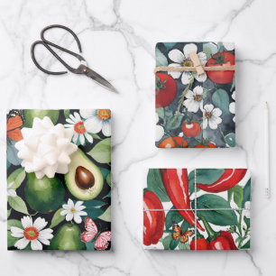 Taco Pack Salsa Mix Avocados Tomatoes Peppers Wrapping Paper Sheets