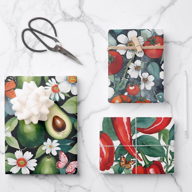 Taco Pack Salsa Mix Avocados Tomatoes Peppers Wrapping Paper Sheets (Front)