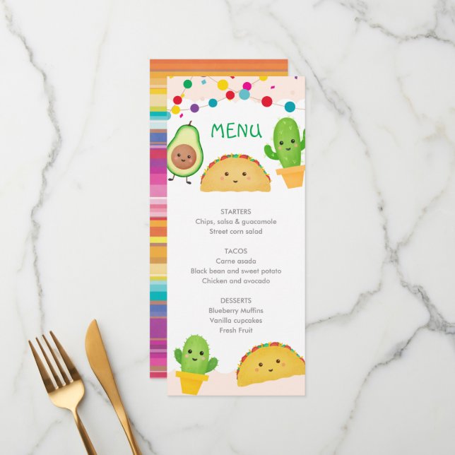 Taco Party Baby Shower Menu Cards (Front/Back In Situ)