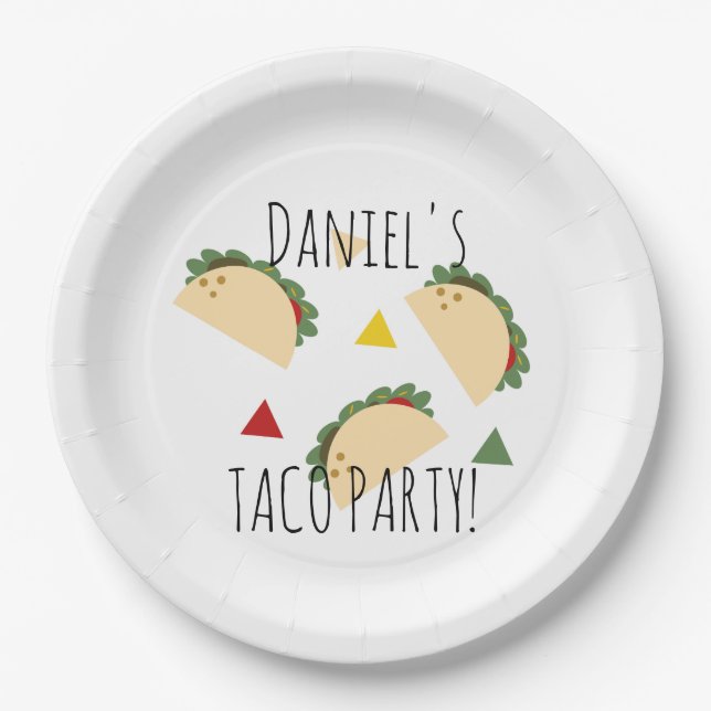 Taco Party Birthday Confetti Fiesta Geometric Paper Plates (Front)