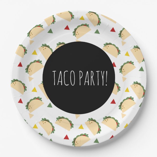 Taco Party Birthday Confetti Fiesta Geometric Paper Plates (Front)