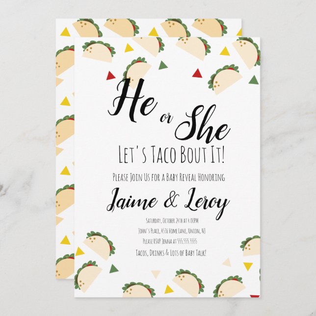 Taco Party Gender Reveal He or She FIESTA Invitation (Front/Back)