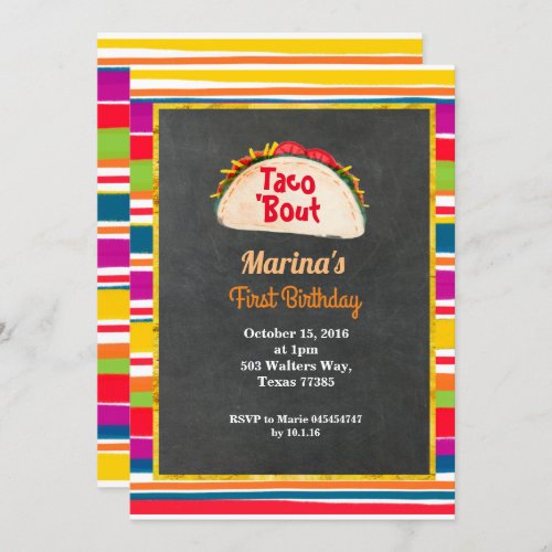 Taco party Mexican 1st Birthday Party Chalkboard Invitation