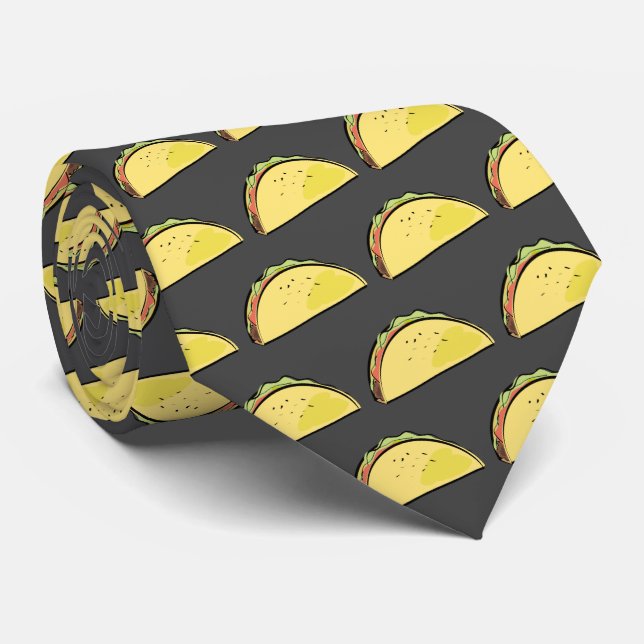 Taco Pattern Dark Gray Neck Tie (Rolled)
