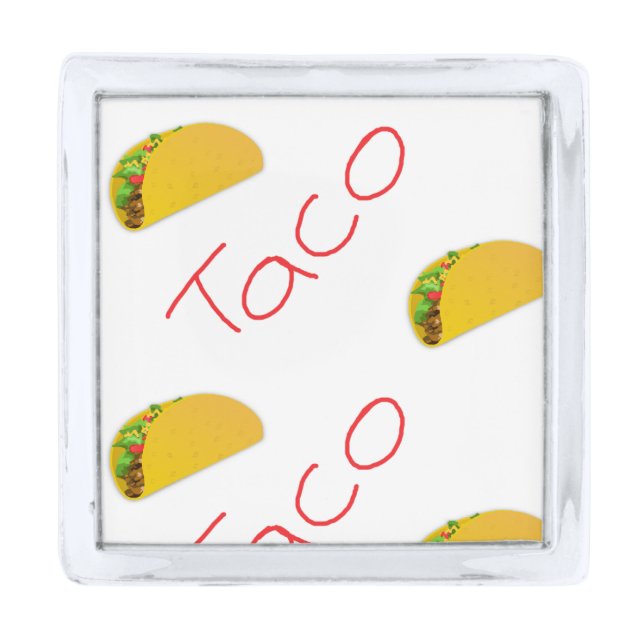 Taco pattern on silver finish lapel pin (Front)