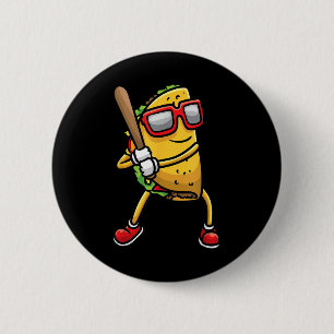 Taco Playing Baseball Mexican Cinco De Mayo Kids M Button