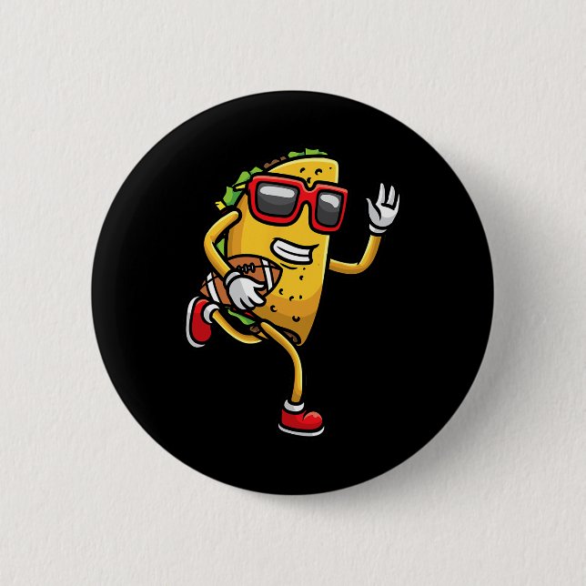 Taco Playing Footll Mexican Cinco De Mayo Kids Men Button (Front)