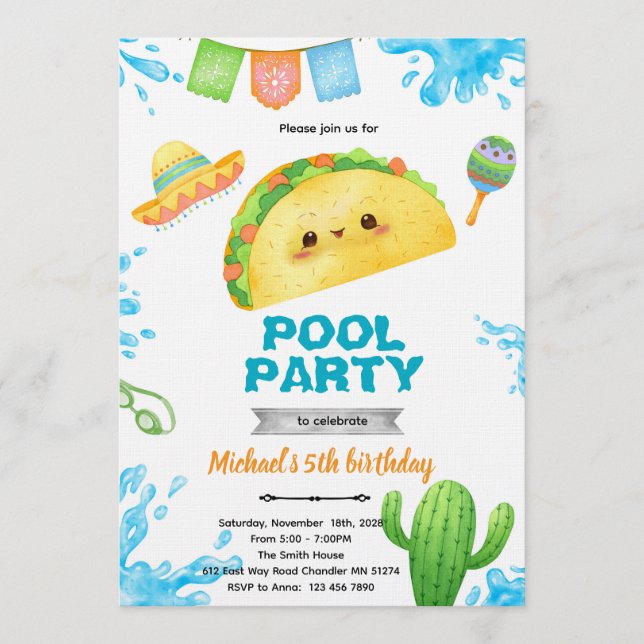 Taco Pool Party Birthday Invitation (Front)