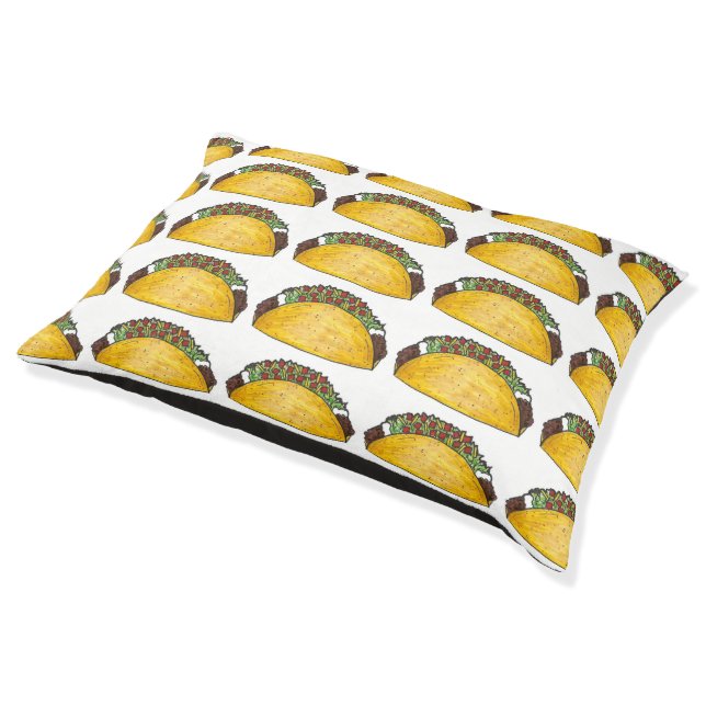Taco Print Mexican Food Tacos Foodie Dog Pet Bed (Angled)