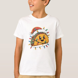 Taco Santa Hat Christmas Lights Tacos Xmas Kids T-Shirt