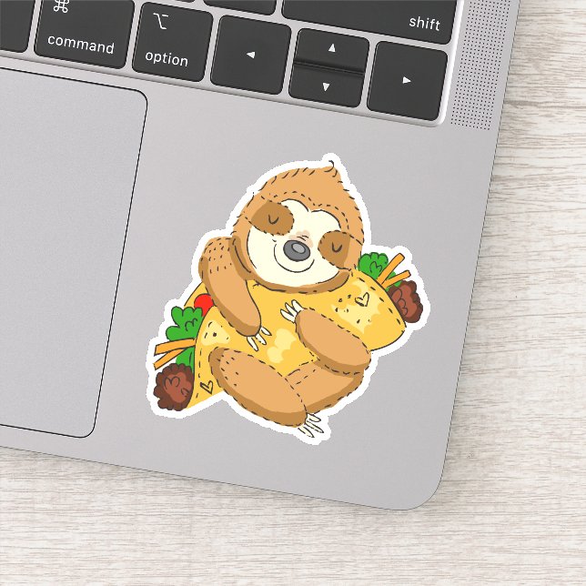 Taco Sloth Cartoon Funny Illustration Sticker (Detail)
