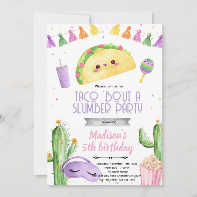 Taco slumber party Birthday Invitation (Front)