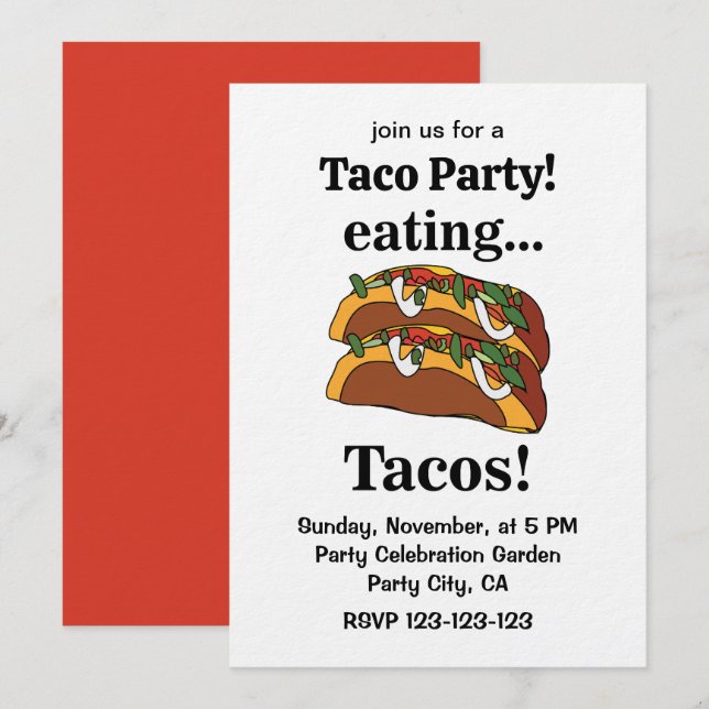 Taco Tacos Food Party Invitation (Front/Back)