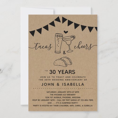 Taco Tequila Cheers  Beers Wedding Anniversary Invitation