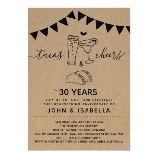 Taco Tequila Cheers & Beers Wedding Anniversary Invitation