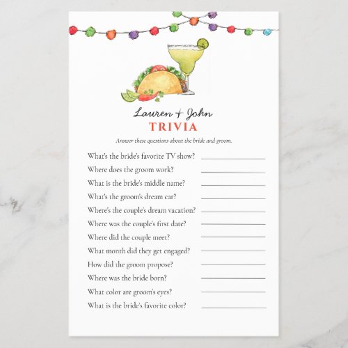 Taco  Tequila Fiesta Couples Shower Trivia games