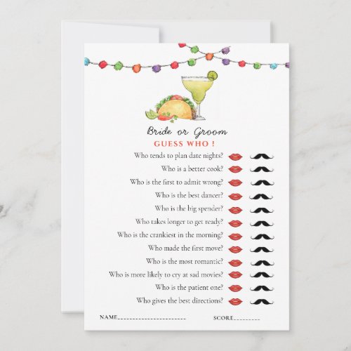 Taco  Tequila Fiseta Guess Who Shower game  Invitation
