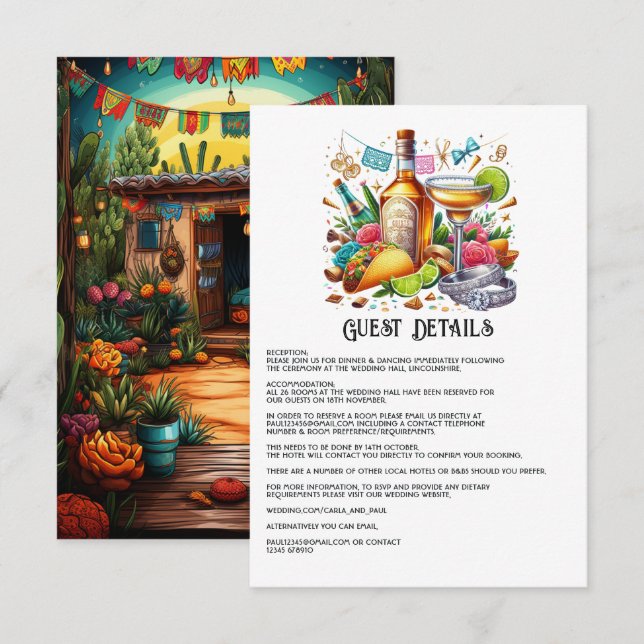 Taco & Tequila Mexican Fiesta Guest Details Enclosure Card (Front/Back)