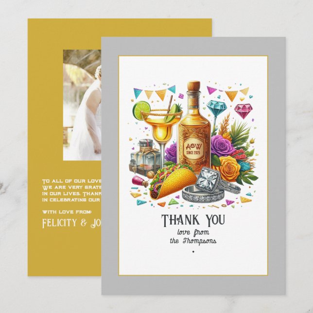 Taco & Tequila Mexican Fiesta Wedding Thank You Card (Front/Back)