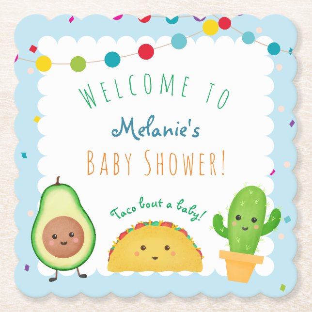 Taco theme | Fiesta theme | colorful baby shower Paper Coaster (Front)
