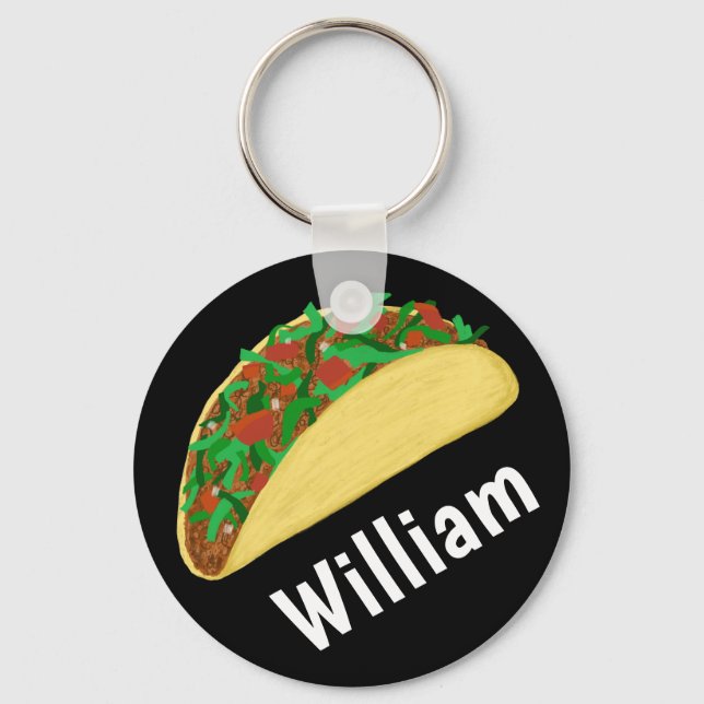 Taco Time Fun Yummy CUSTOM NAME Keychain (Front)
